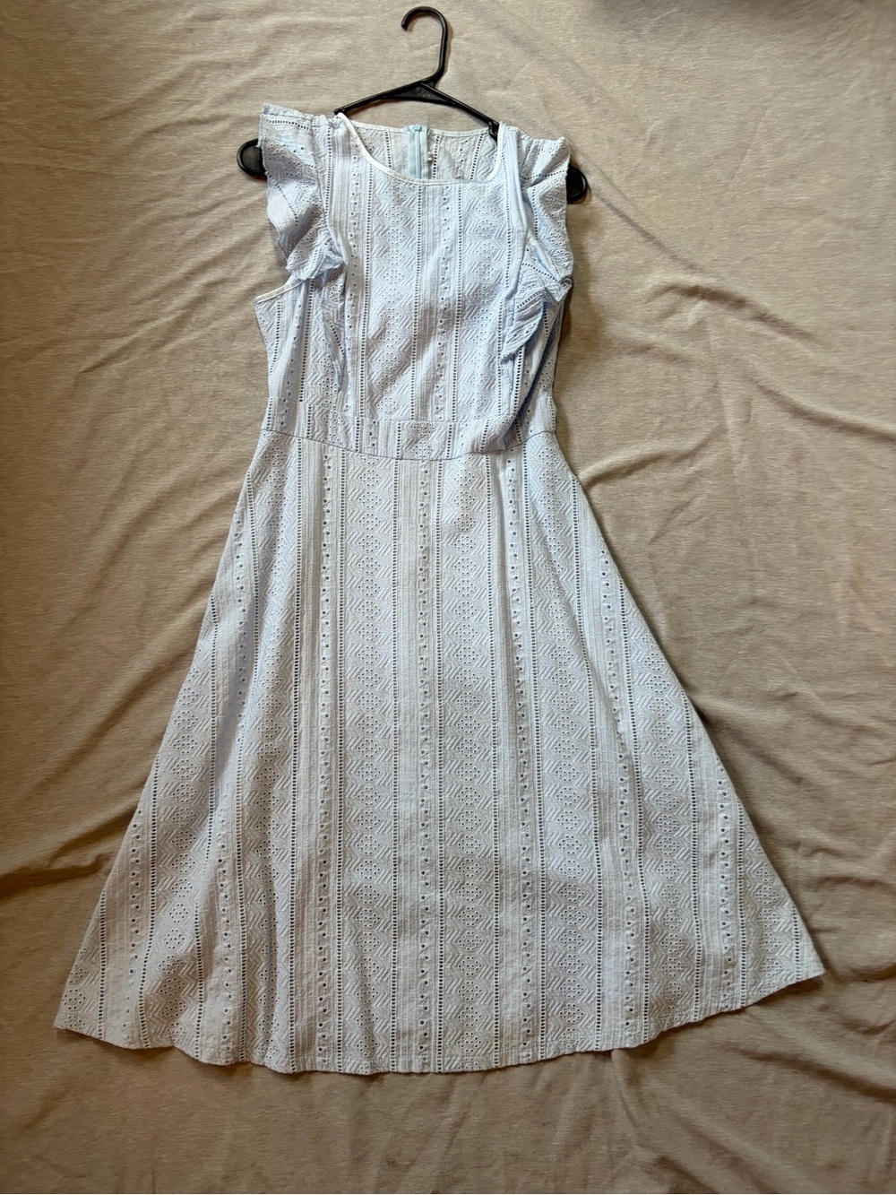 Light pastel blue Eyelet Midi Dress with Ruffle Sleeves